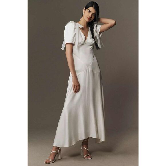 mare mare v neck bow flutter sleeve organza slip dress Mare V-Neck Bow Flutter-Sleeve Velvet Slip Dress